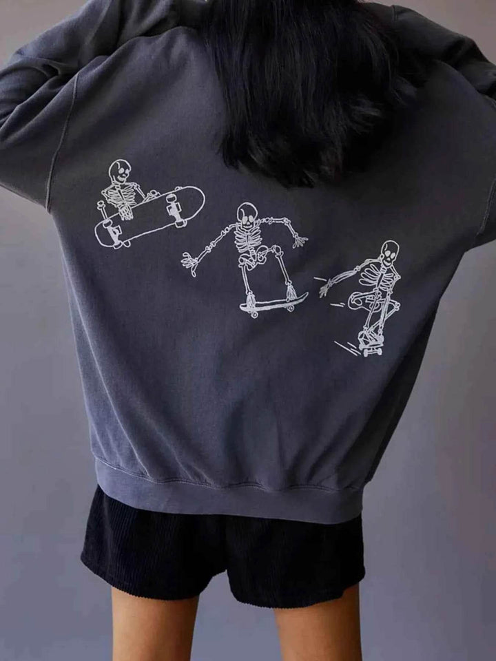 Skeleton Graphic Oversized Sweatshirt - GiFTiFY