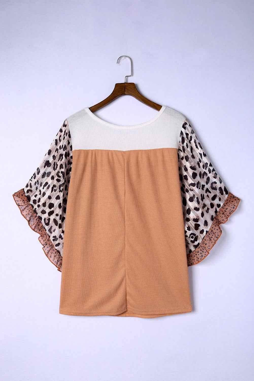 Plus Size Printed Color Block Ruffled Blouse - GiFTiFY