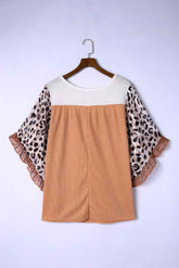 Plus Size Printed Color Block Ruffled Blouse - GiFTiFY