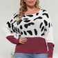 Plus Size Leopard Round Neck Long Sleeve Sweater - GiFTiFY