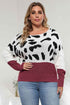 Plus Size Leopard Round Neck Long Sleeve Sweater - GiFTiFY