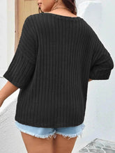 Plus Size V-Neck Ribbed Knit T-Shirt - GiFTiFY