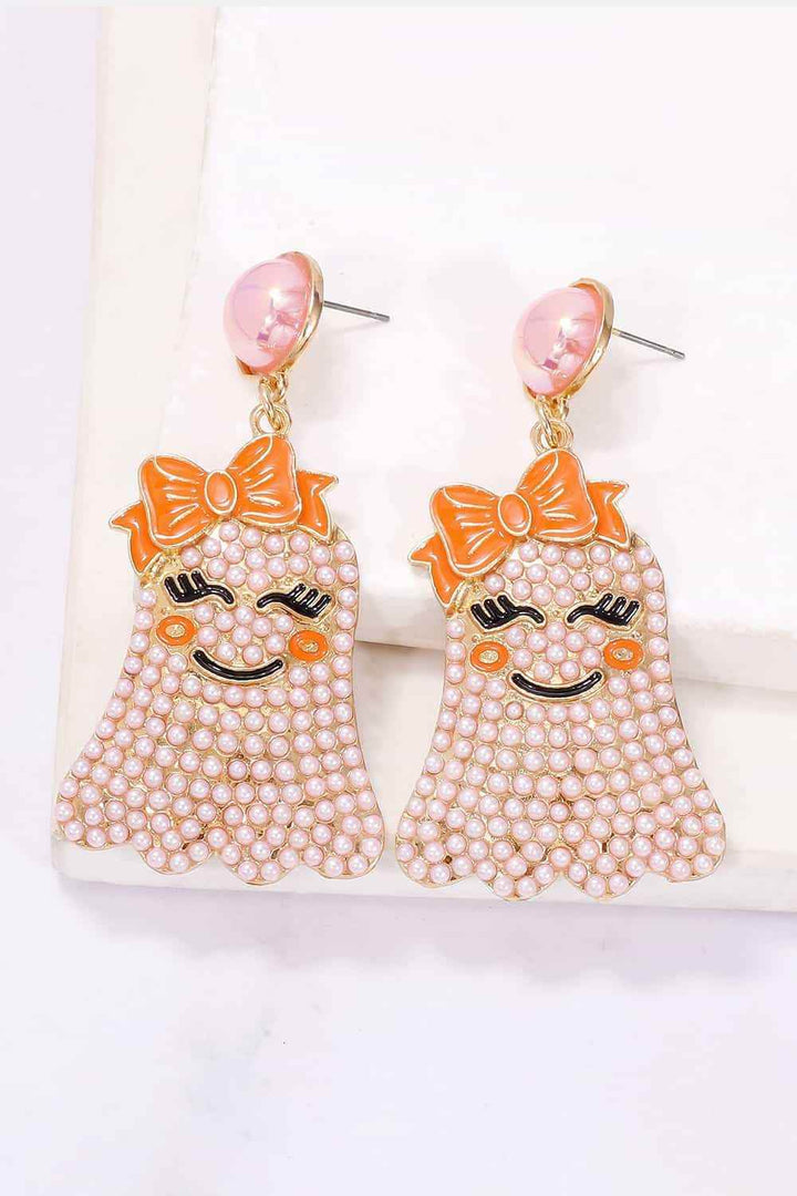 Smiling Ghost Shape Synthetic Pearl Earrings - GiFTiFY