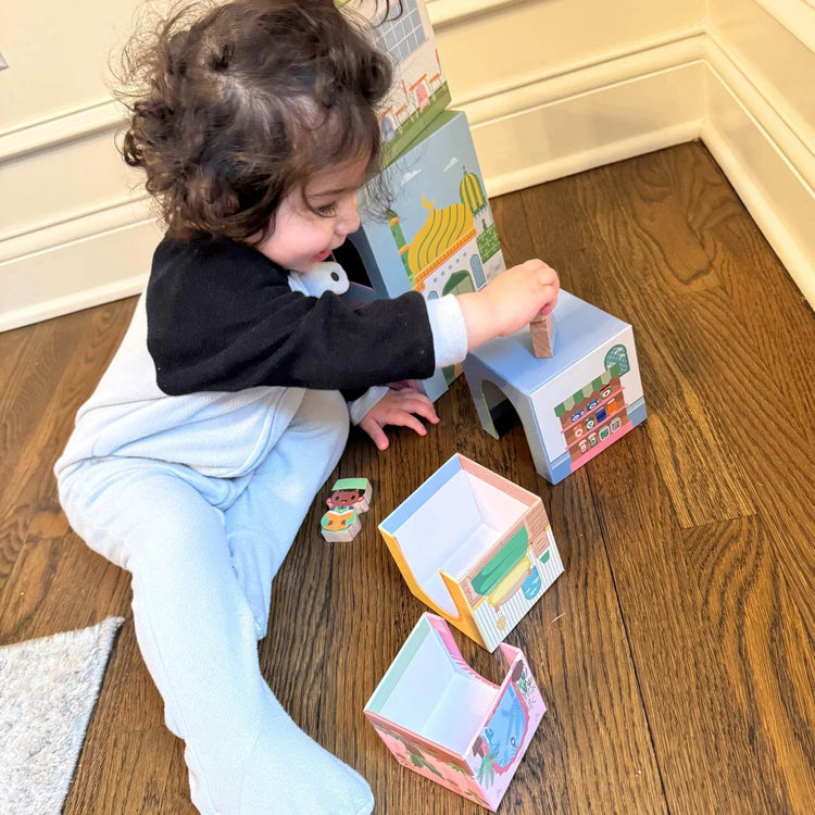 Stacking Houses (Set of 5 Houses and 3 Hardwood Characters) - GiFTiFY