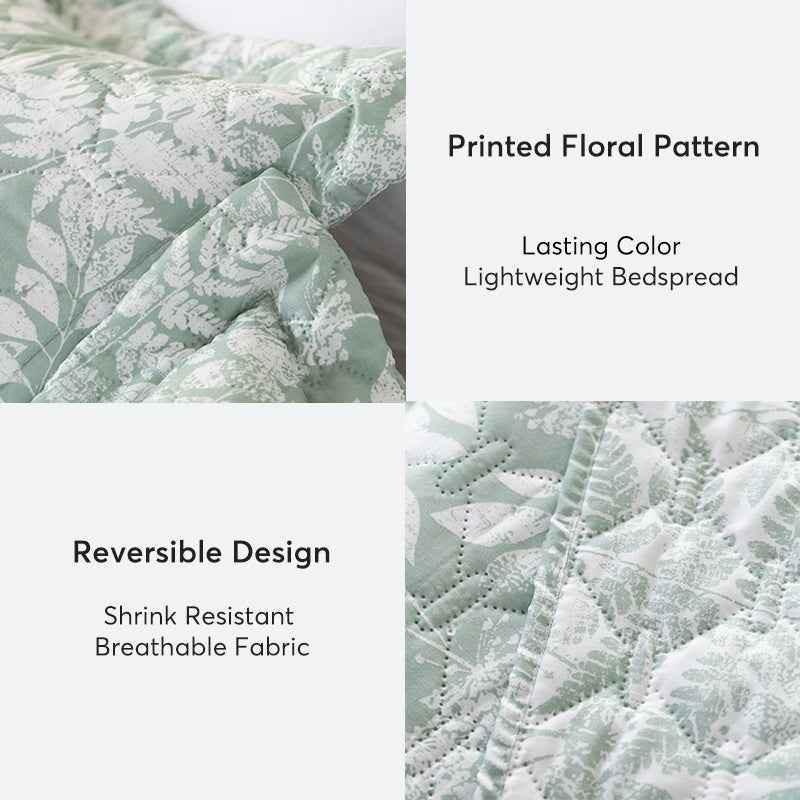Kasentex Lightweight Botanical Green Floral Quilt Set - Light All Season Bedding, Room Decor, Graduation Gifts - GiFTiFY