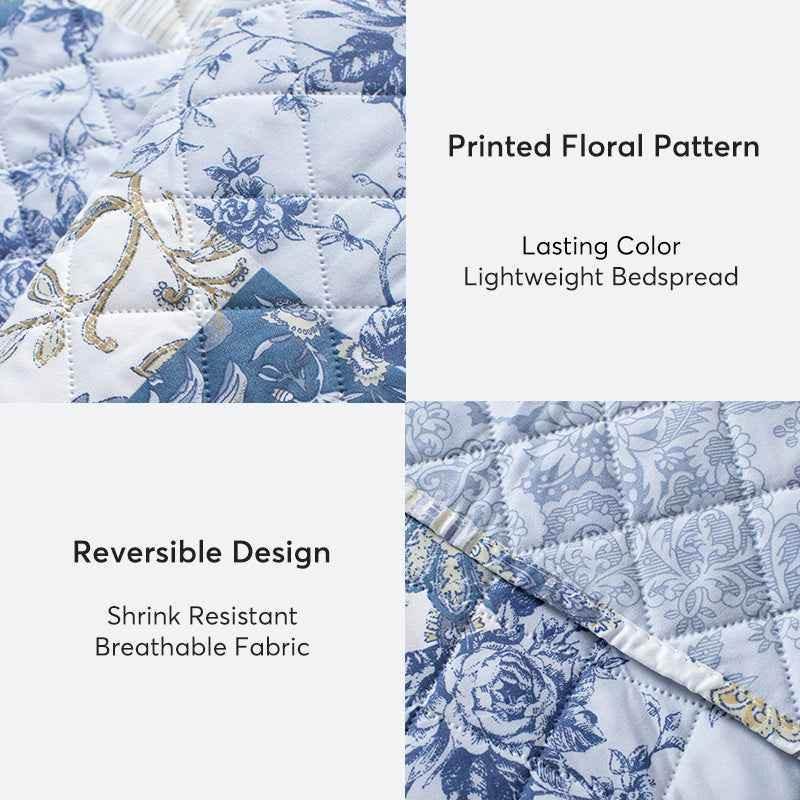 Kasentex Vintage Blue Patchwork Floral Quilt Set - All Season Bedding, Room Decor, Graduation Gifts by Kasentex