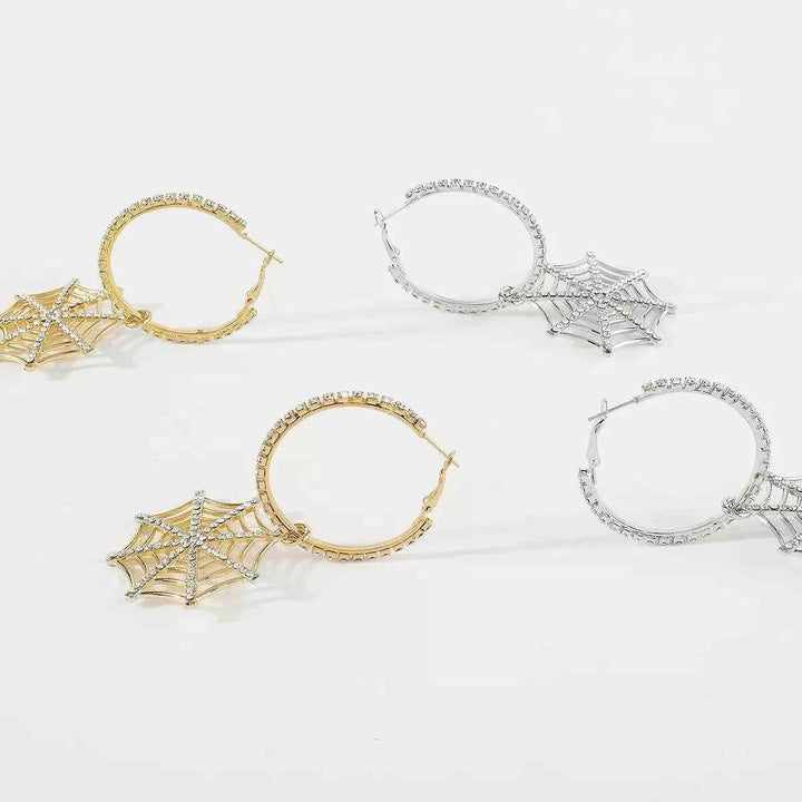 Halloween Spider Web Dangle Hoop Earrings - GiFTiFY