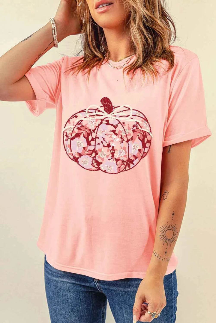 Pumpkin Graphic Round Neck Long Sleeve T-Shirt - GiFTiFY