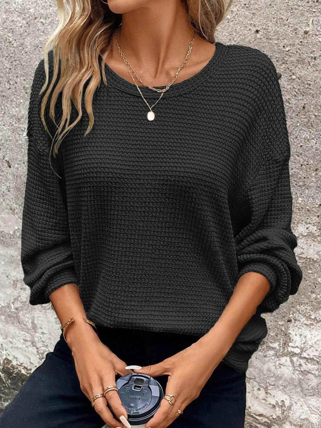 Plus Size Relaxed Fit Waffle Knit Round Neck T-Shirt - GiFTiFY
