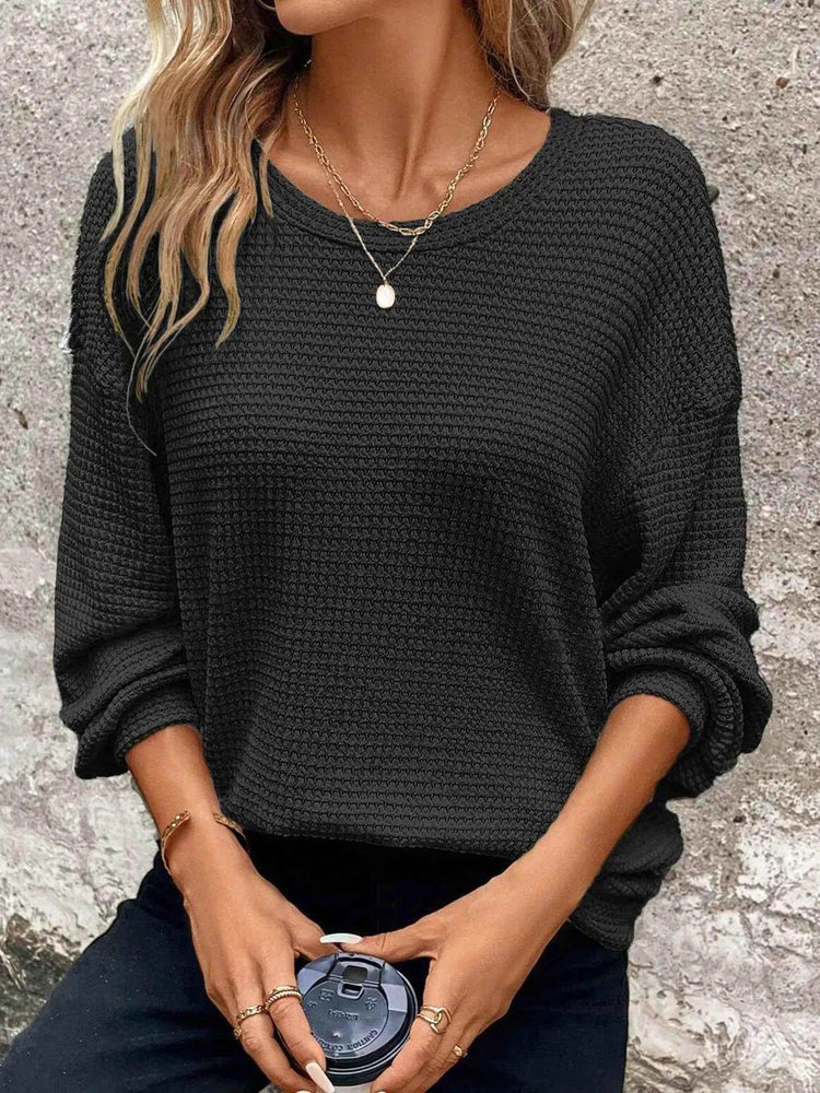 Plus Size Relaxed Fit Waffle Knit Round Neck T-Shirt - GiFTiFY