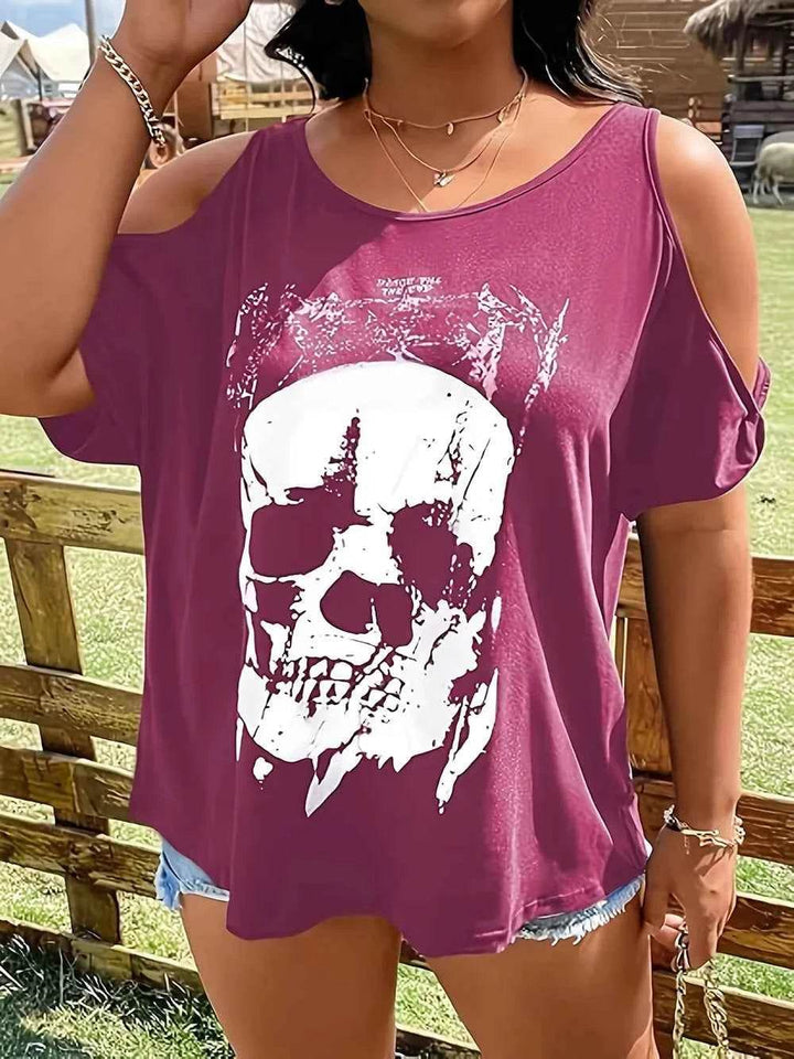 Plus Size Skeleton Graphic Round Neck Cold Shoulder T-Shirt - GiFTiFY