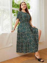 Honey Plus Size Floral Round Neck Short Sleeve Midi Dress - GiFTiFY