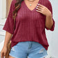Plus Size V-Neck Ribbed Knit T-Shirt