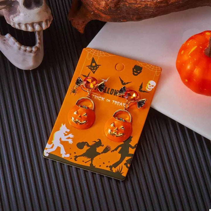 Halloween Rhinestone Pumpkin Dangle Earrings - GiFTiFY