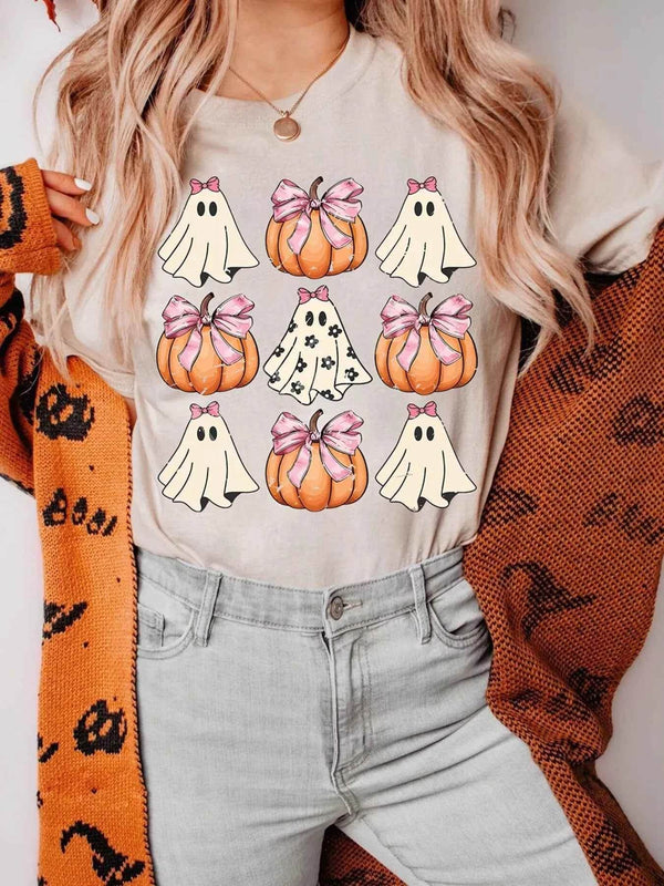 Halloween Bowknot Ghost Pumpkin Graphic T Shirt - GiFTiFY