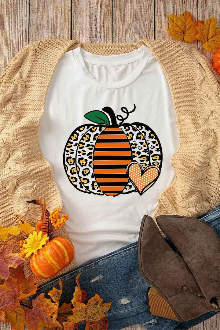 Pumpkin Graphic Round Neck Short Sleeve T-Shirt - GiFTiFY