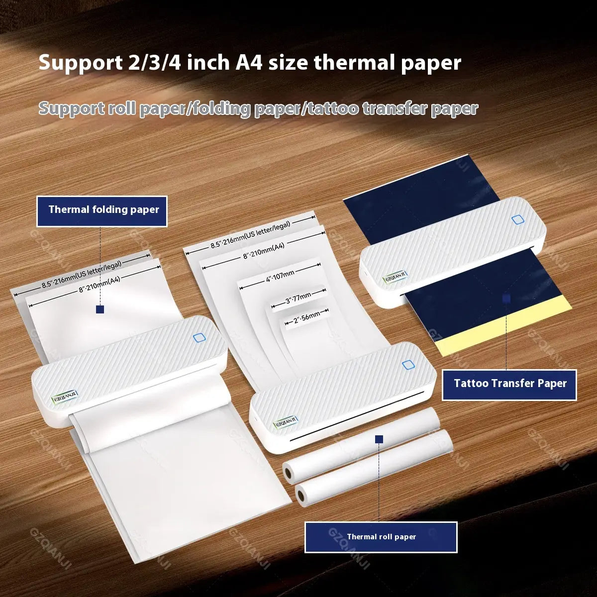 Thermal Portable Mini Printer with Paper Samples