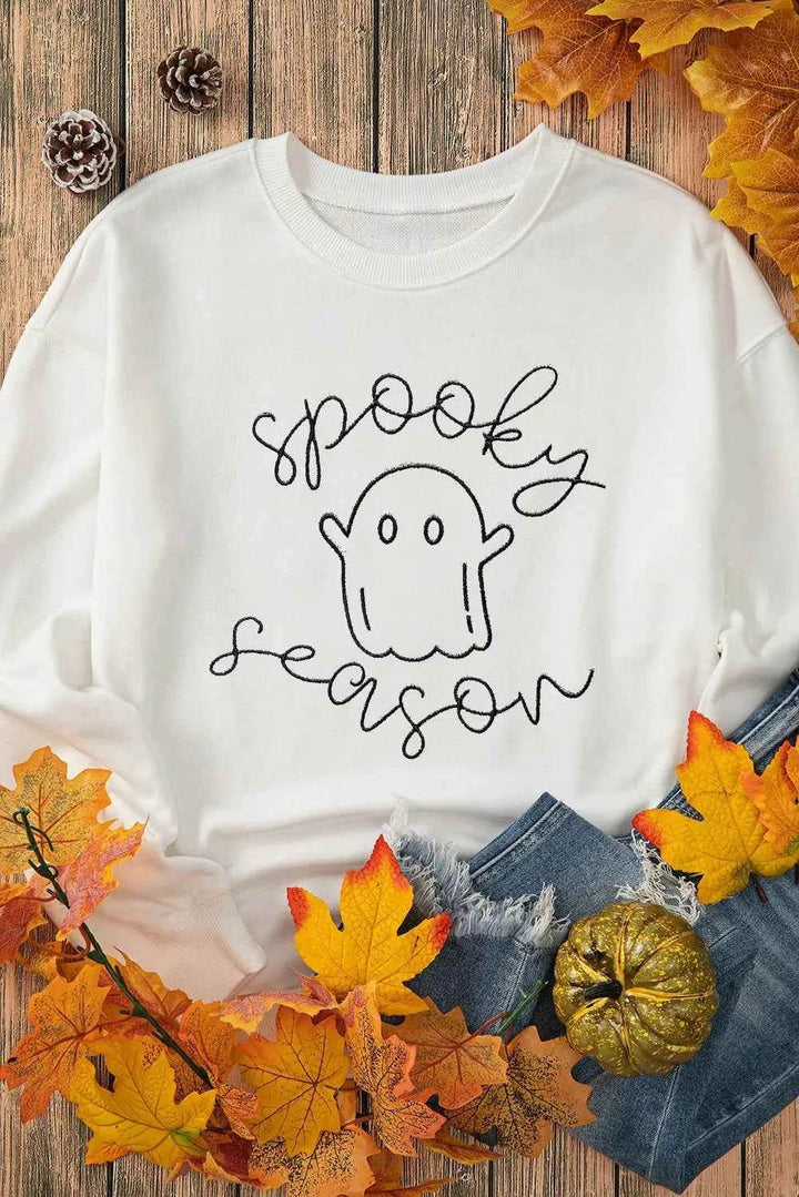 Ghost Graphic Long Sleeve Dropped Shoulder Sweatshirt - GiFTiFY
