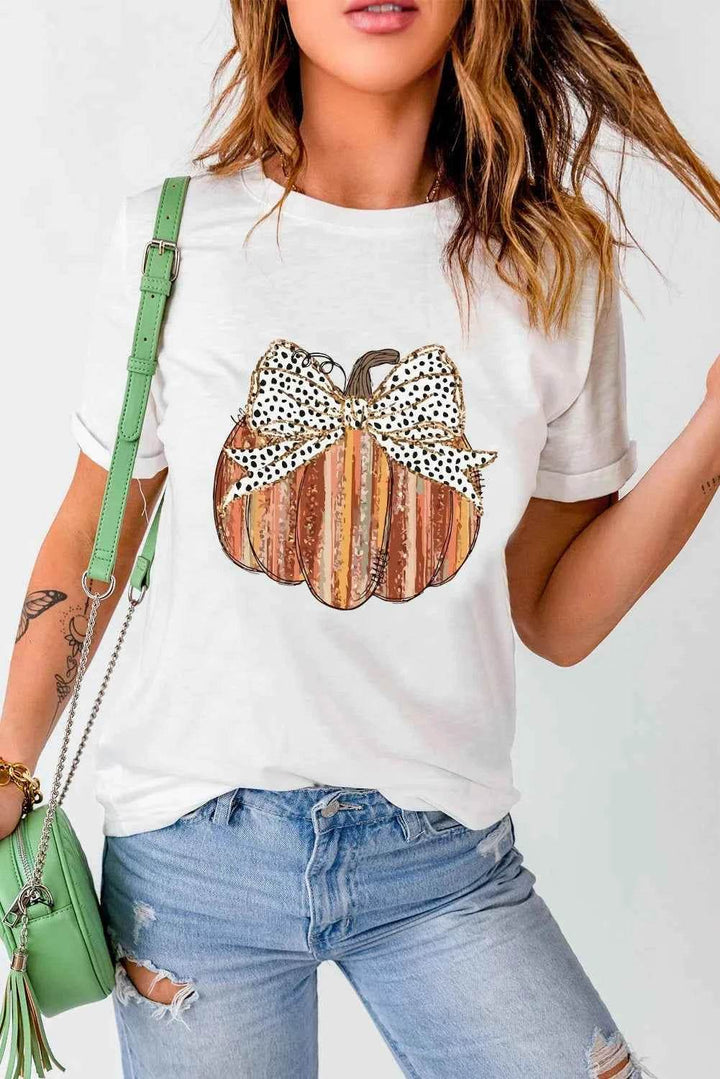 Full Size Pumpkin Round Neck Short Sleeve T-Shirt - GiFTiFY