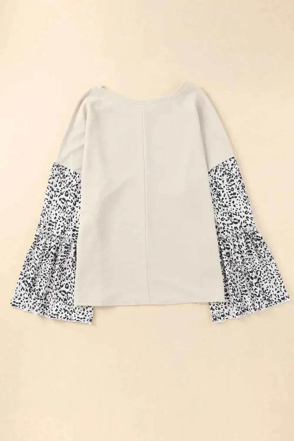 Plus Size Leopard Round Neck Long Sleeve Top - GiFTiFY