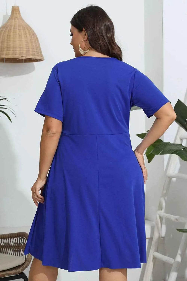 Plus Size Round Neck Openwork Dress - GiFTiFY