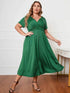 Honey Plus Size Short Sleeve Surplice Neck Midi Dress - GiFTiFY