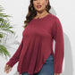 Plus Size Round Neck Long Sleeve Slit T-Shirt