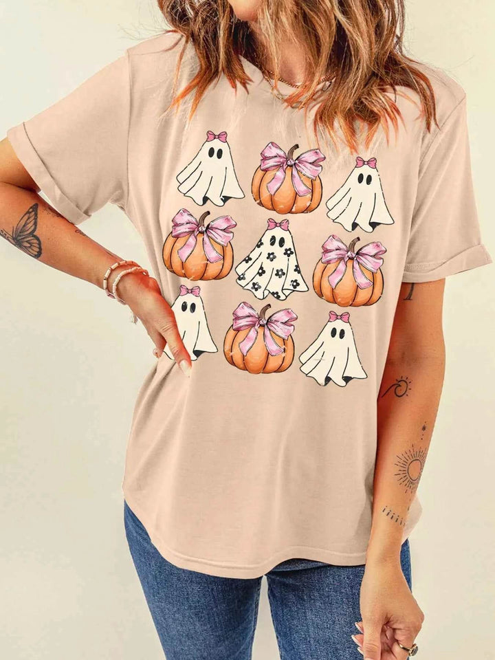 Halloween Bowknot Ghost Pumpkin Graphic T Shirt - GiFTiFY