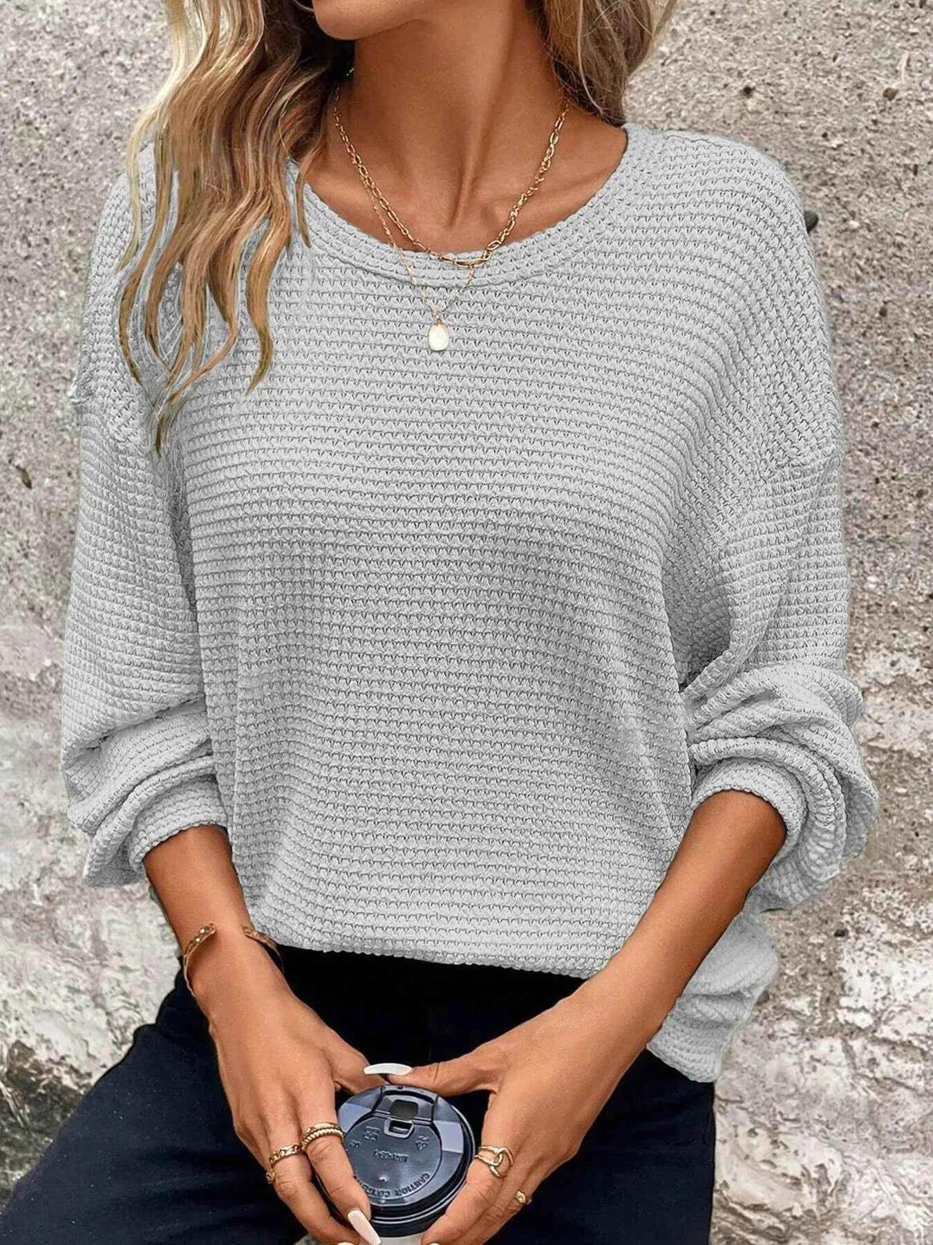 Plus Size Relaxed Fit Waffle Knit Round Neck T-Shirt - GiFTiFY