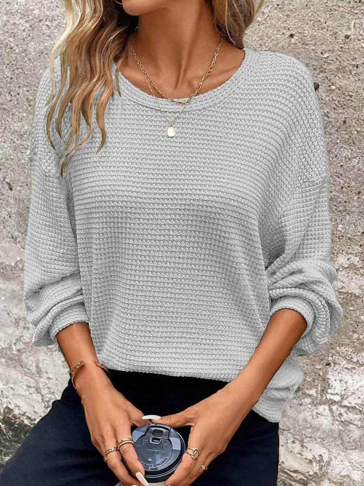 Plus Size Relaxed Fit Waffle Knit Round Neck T-Shirt - GiFTiFY
