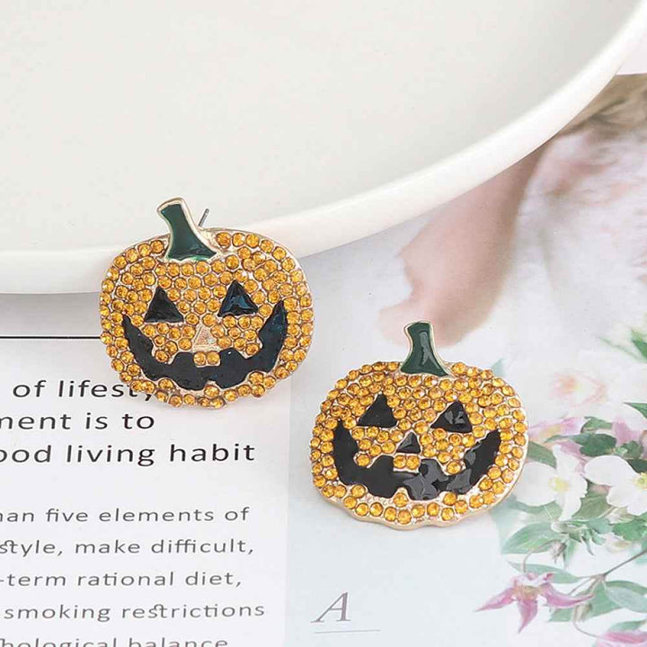 Demon Pumpkin Rhinestone Alloy Earrings - GiFTiFY