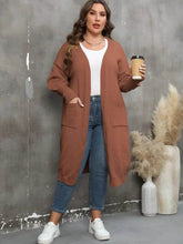 Plus Size Long Sleeve Pocketed Cardigan - GiFTiFY