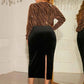 Honey Plus Size Surplice Neck Long Sleeve Slit Dress - GiFTiFY
