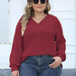 Plus Size Ribbed V-Neck Long Sleeve Top - GiFTiFY