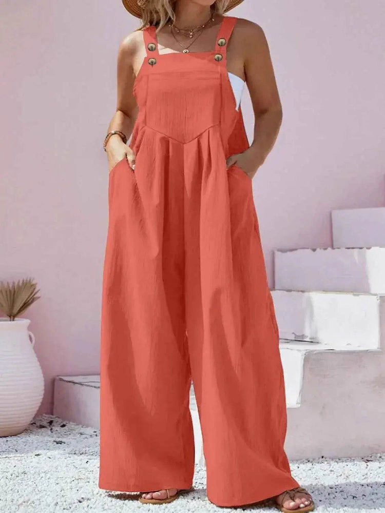Plus Size Square Neck Wide Leg Overalls - GiFTiFY