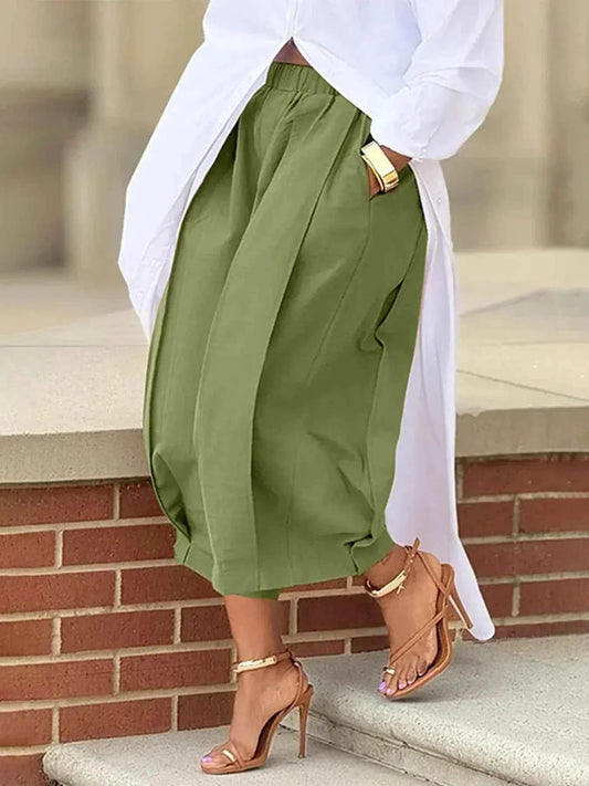 Plus Size Wide Leg Pleated Detail Cropped Pants - GiFTiFY