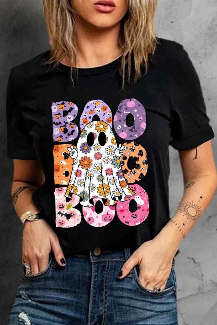 BOO Ghost Graphic Round Neck Short Sleeve T-Shirt - GiFTiFY