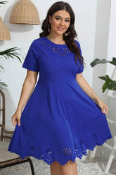 Plus Size Round Neck Openwork Dress - GiFTiFY