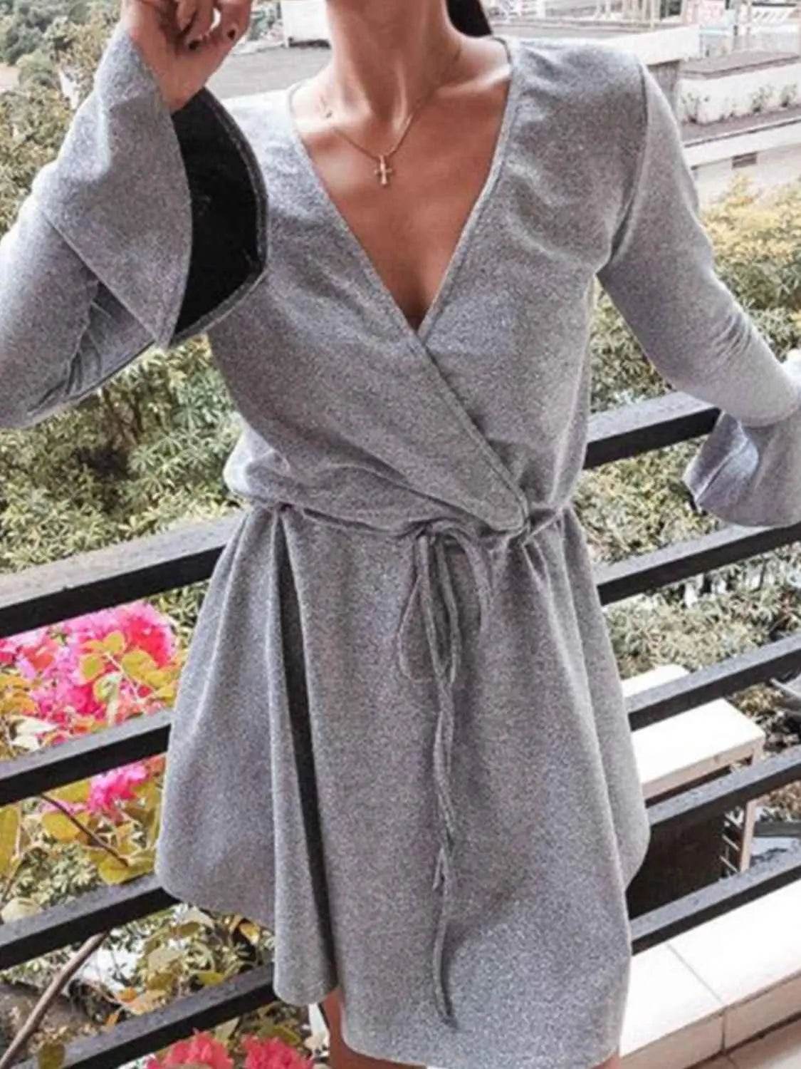 Ivy Lane Plus Size Surplice Neck Flare Sleeve Dress - GiFTiFY