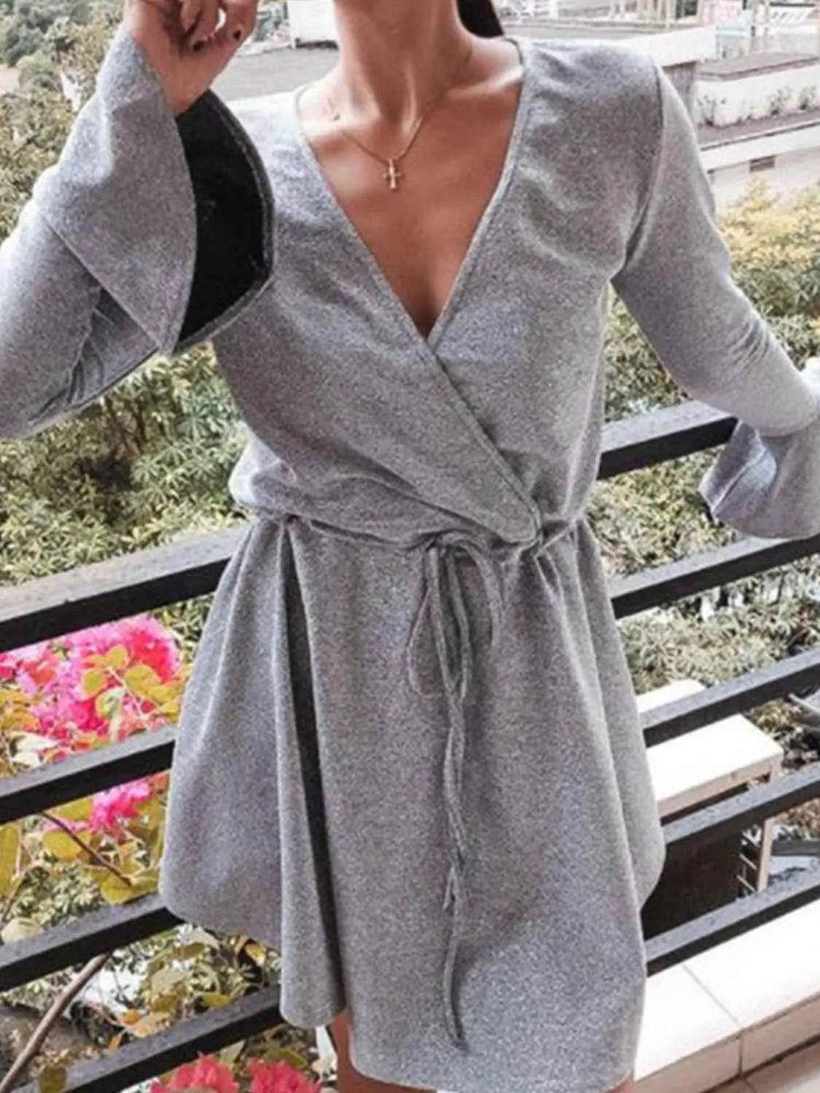 Ivy Lane Plus Size Surplice Neck Flare Sleeve Dress - GiFTiFY