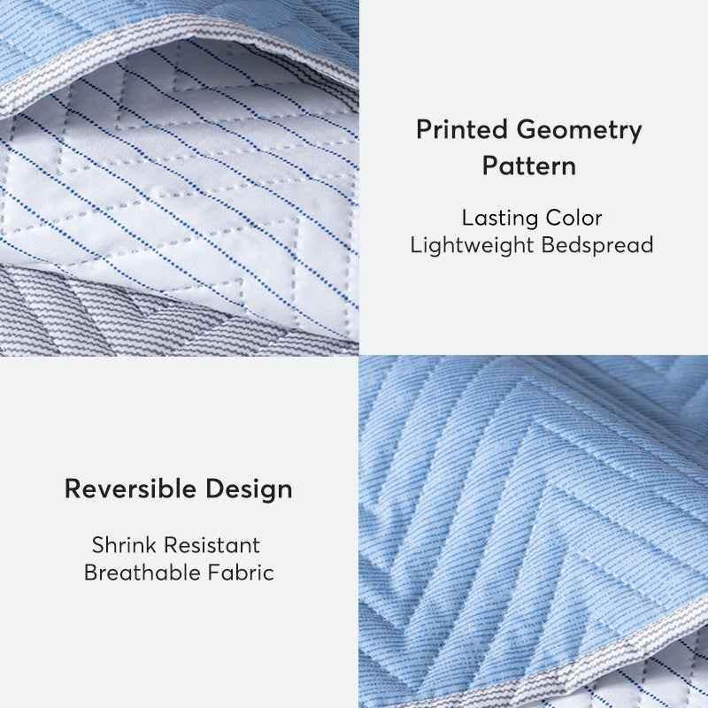 Kasentex Lightweight Reversible Stripe Quilt Set Bedding- Sky Blue and Ivory White, Room Decor, Graduation Gifts, Father&