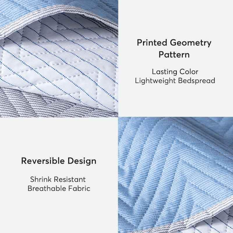 Kasentex Lightweight Reversible Stripe Quilt Set Bedding- Sky Blue and Ivory White, Room Decor, Graduation Gifts, Father&