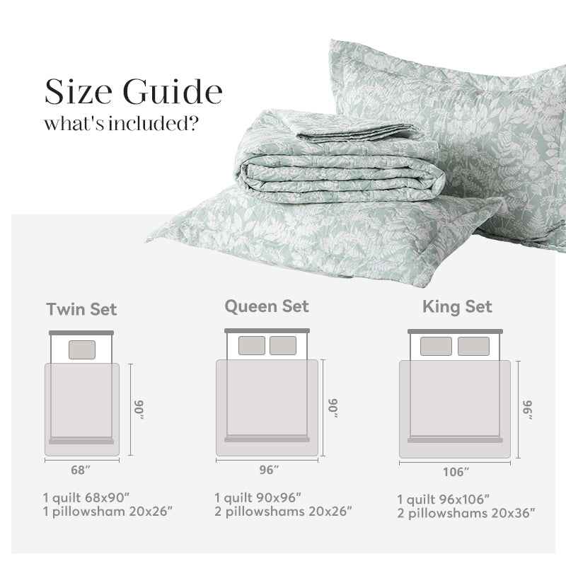Kasentex Lightweight Botanical Green Floral Quilt Set - Light All Season Bedding, Room Decor, Graduation Gifts