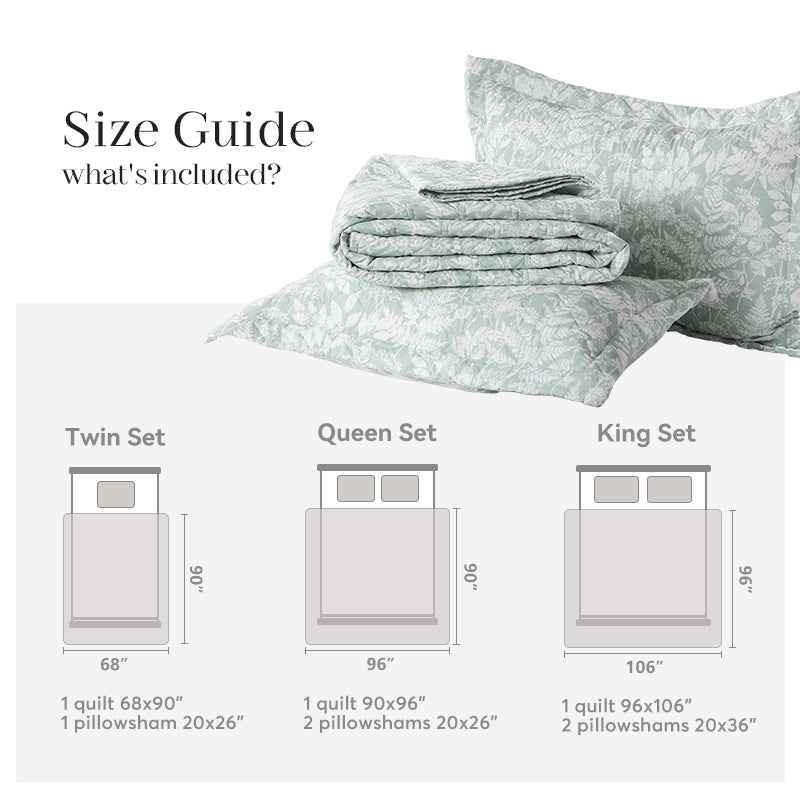 Kasentex Lightweight Botanical Green Floral Quilt Set - Light All Season Bedding, Room Decor, Graduation Gifts - GiFTiFY