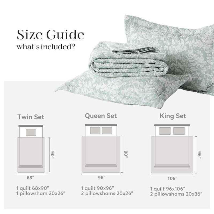 Kasentex Lightweight Botanical Green Floral Quilt Set - Light All Season Bedding, Room Decor, Graduation Gifts - GiFTiFY