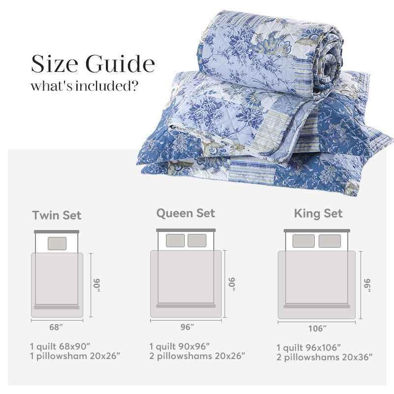 Kasentex Vintage Blue Patchwork Floral Quilt Set - All Season Bedding, Room Decor, Graduation Gifts by Kasentex