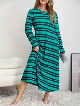 Plus Size Striped Round Neck Long Sleeve Tee Dress - GiFTiFY