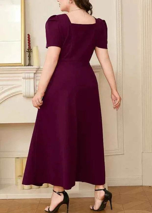 Plus Size Square Neck Puff Sleeve Midi Dress - GiFTiFY