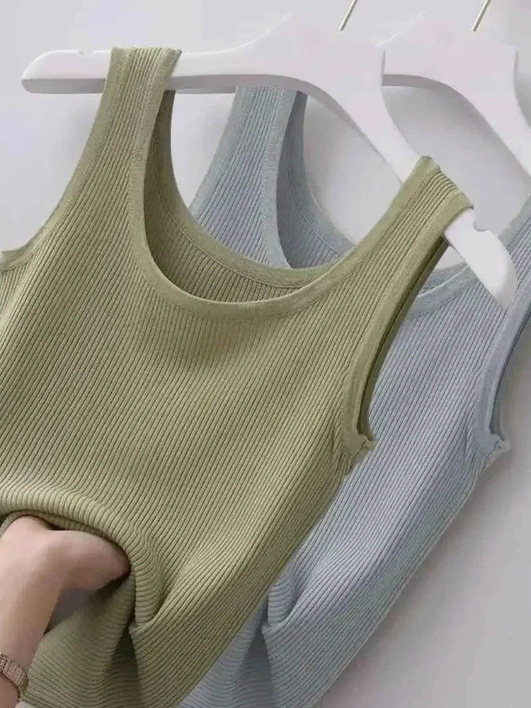 Plus Size Ribbed Knit Scoop Neck Tank Top - GiFTiFY