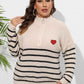 Plus Size Zip-Up Striped Sweater - GiFTiFY